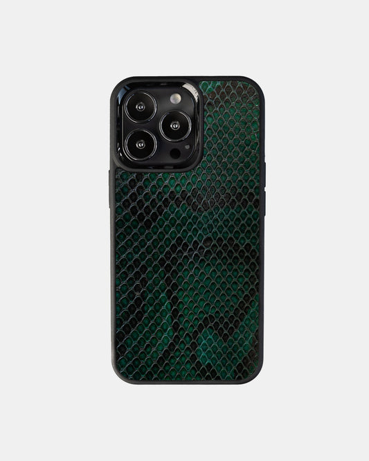 Чохол із зеленої шкіри пітона з дрібними лусочками для iPhone 13 Pro