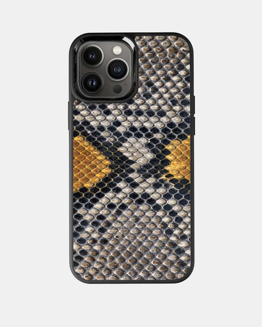 Чохол із сіро-жовтої шкіри пітона з дрібними лусочками для iPhone 13 Pro Max