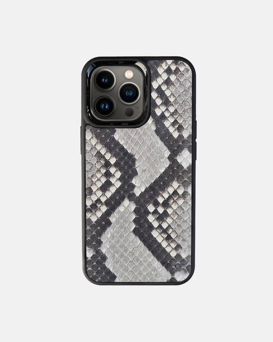 Чохол із чорно-білої шкіри пітона з дрібними лусочками для iPhone 13 Pro