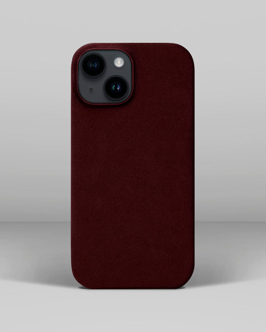 Бордовий чохол з алькантари для iPhone 14