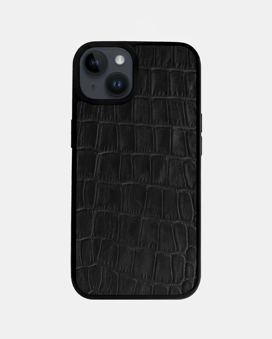 Чохол із чорного тиснення під крокодила на телячій шкірі для iPhone 14 Plus