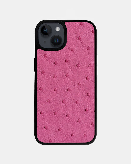 Чохол із яскраво-рожевої шкіри страуса з фолікулами для iPhone 14 Plus