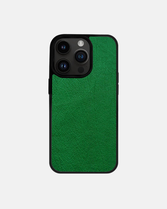 Чохол із зеленої шкіри страуса без фолікул для iPhone 14 Pro