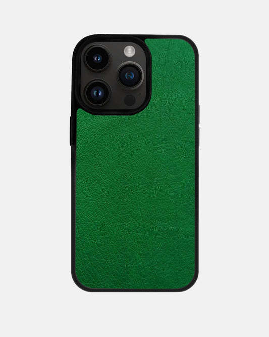 Чохол із зеленої шкіри страуса без фолікул для iPhone 14 Pro Max