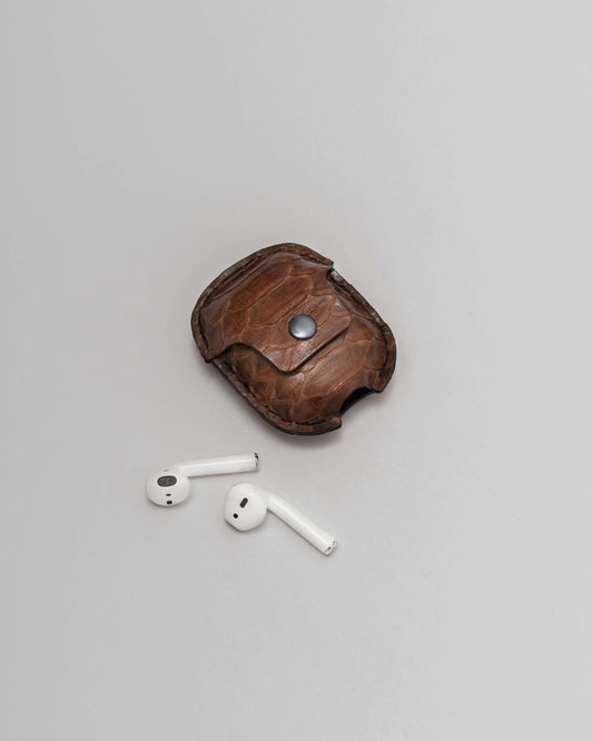 Чохол для AirPods з коричневої шкіри пітона з широкими лусочками