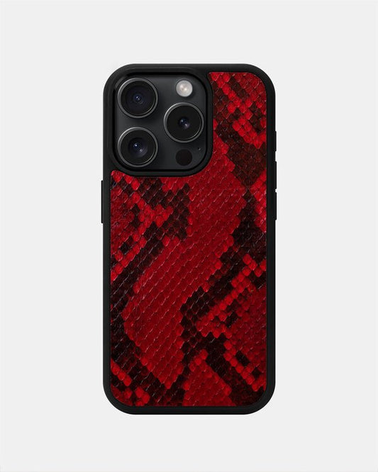 Чохол із червоної шкіри пітона з дрібними лусочками для iPhone 15 Pro