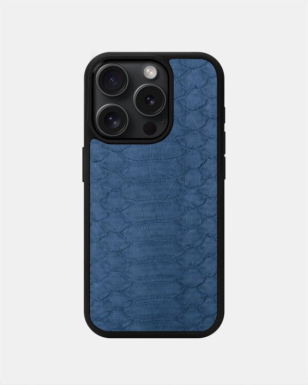 Чохол із синьо-сірої шкіри пітона з широкими лусочками для iPhone 15 Pro