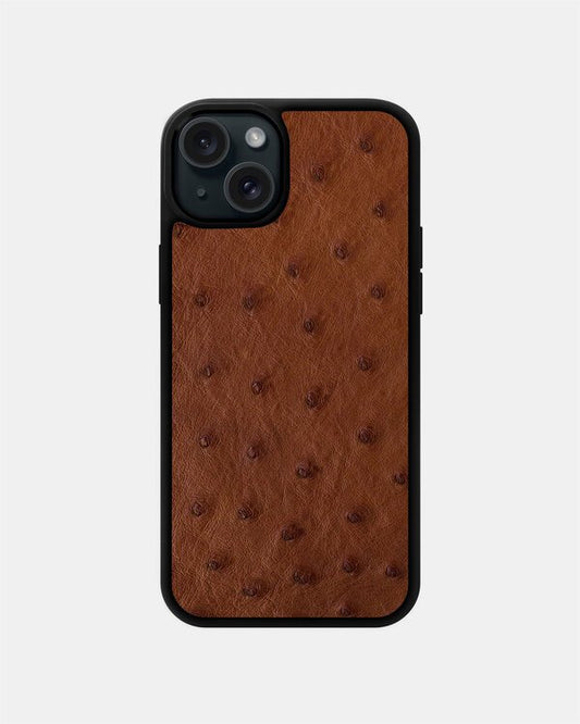 Чохол із коричневої шкіри страуса з фолікулами для iPhone 15