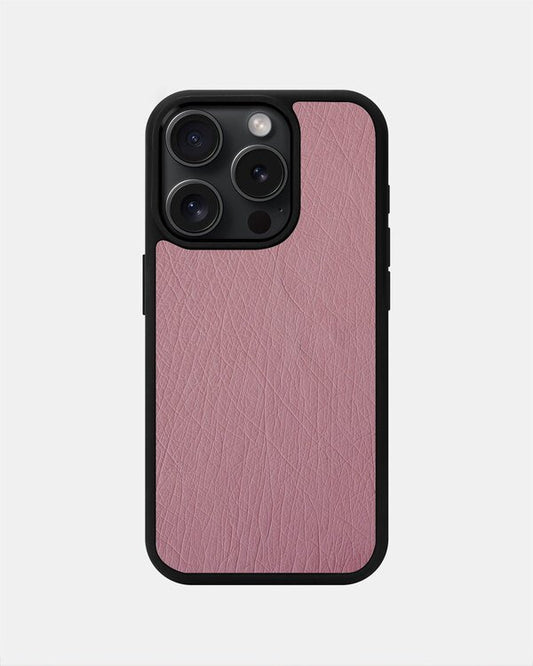 Чохол із рожевої шкіри страуса без фолікул для iPhone 15 Pro