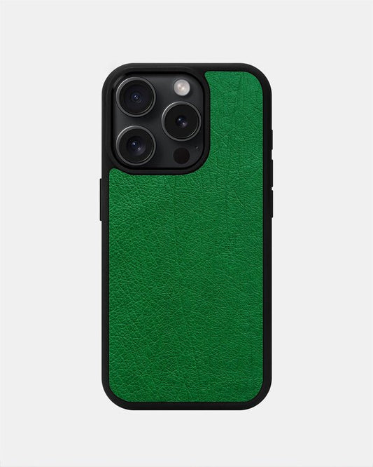 Чохол із зеленої шкіри страуса без фолікул для iPhone 15 Pro