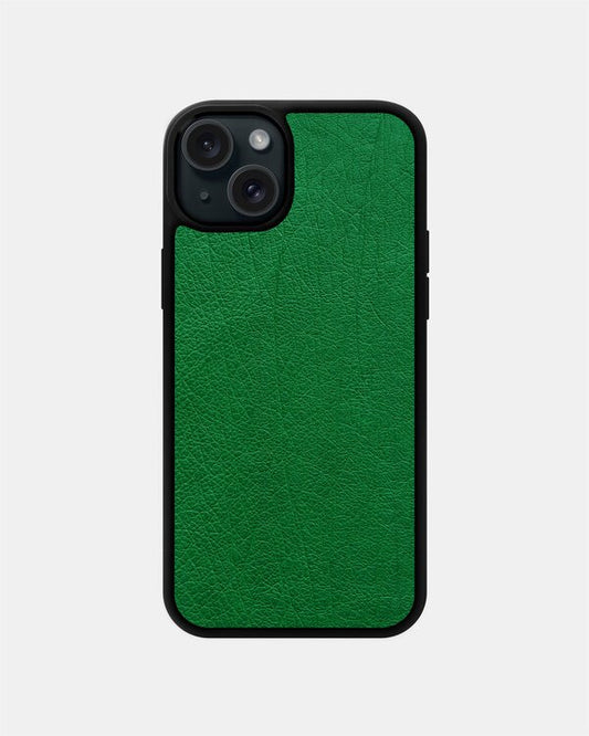 Чохол із зеленої шкіри страуса без фолікул для iPhone 15