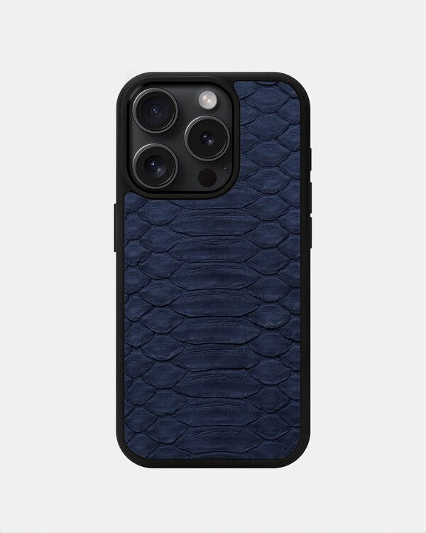 Чохол із темно-синьої шкіри пітона з широкими лусочками для iPhone 15 Pro