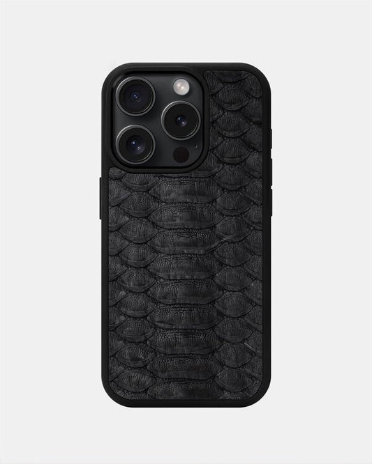 Чохол із чорної шкіри пітона з широкими лусочками для iPhone 15 Pro
