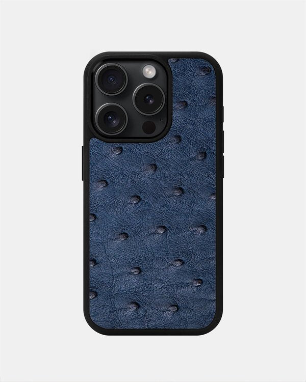Чохол із темно-синьої шкіри страуса з фолікулами для iPhone 15 Pro