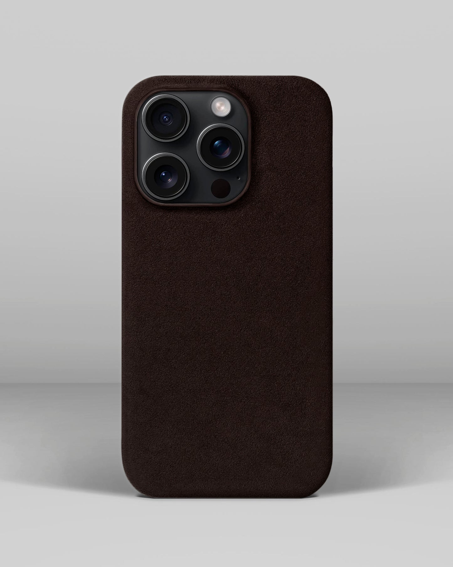 Темно-коричневий чохол з алькантари для iPhone 15 Pro