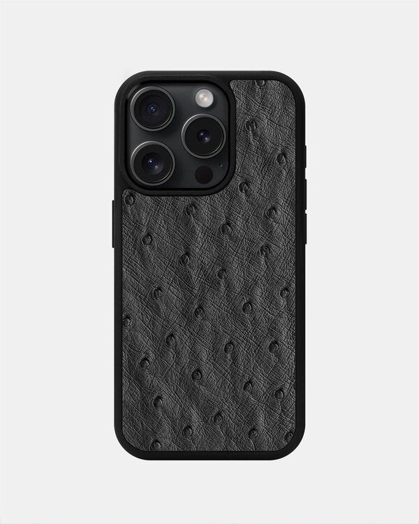 Чохол із темно-сірої шкіри страуса з фолікулами для iPhone 15 Pro