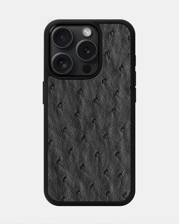 Чохол із темно-сірої шкіри страуса з фолікулами для iPhone 15 Pro Max