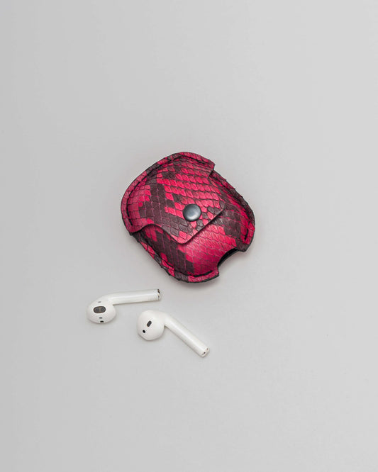 Чохол для AirPods з рожевої шкіри пітона з дрібними лусочками