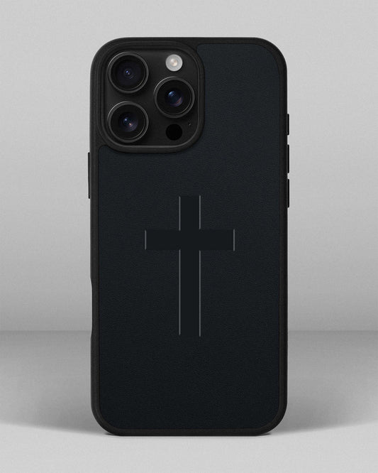 Чохол для iPhone 13 Pro Max в темно-синьому кольорі з тисненням хреста