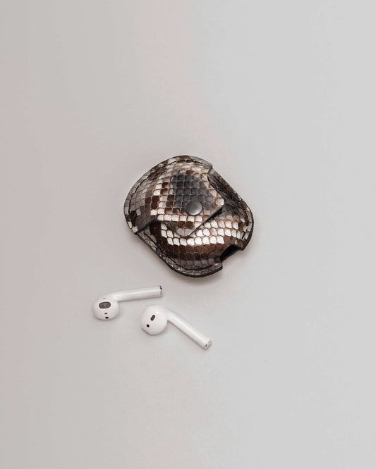 Чохол для AirPods із сірої шкіри пітона з дрібними лусочками