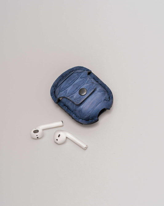 Чохол для AirPods із сіро-синьої шкіри пітона з широкими лусочками