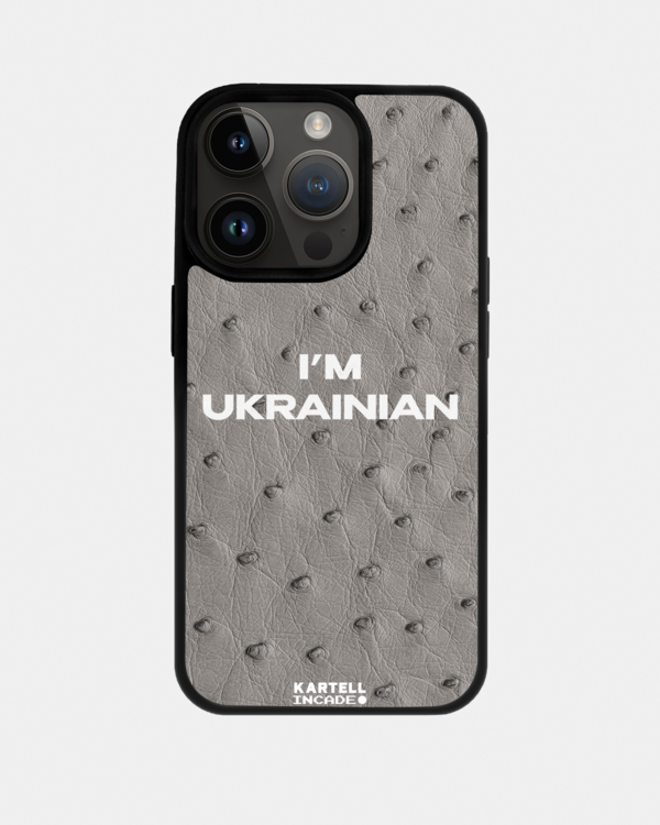 Чохол з сірої шкіри страуса з фолікулами для iPhone