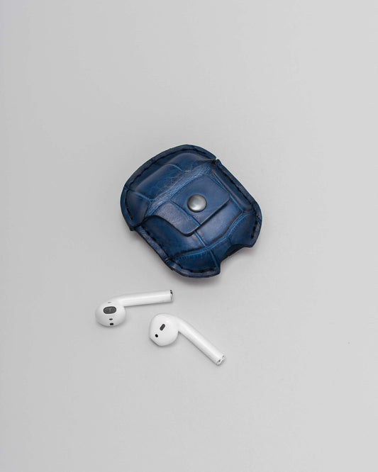 Чохол для AirPods із синьої шкіри крокодила