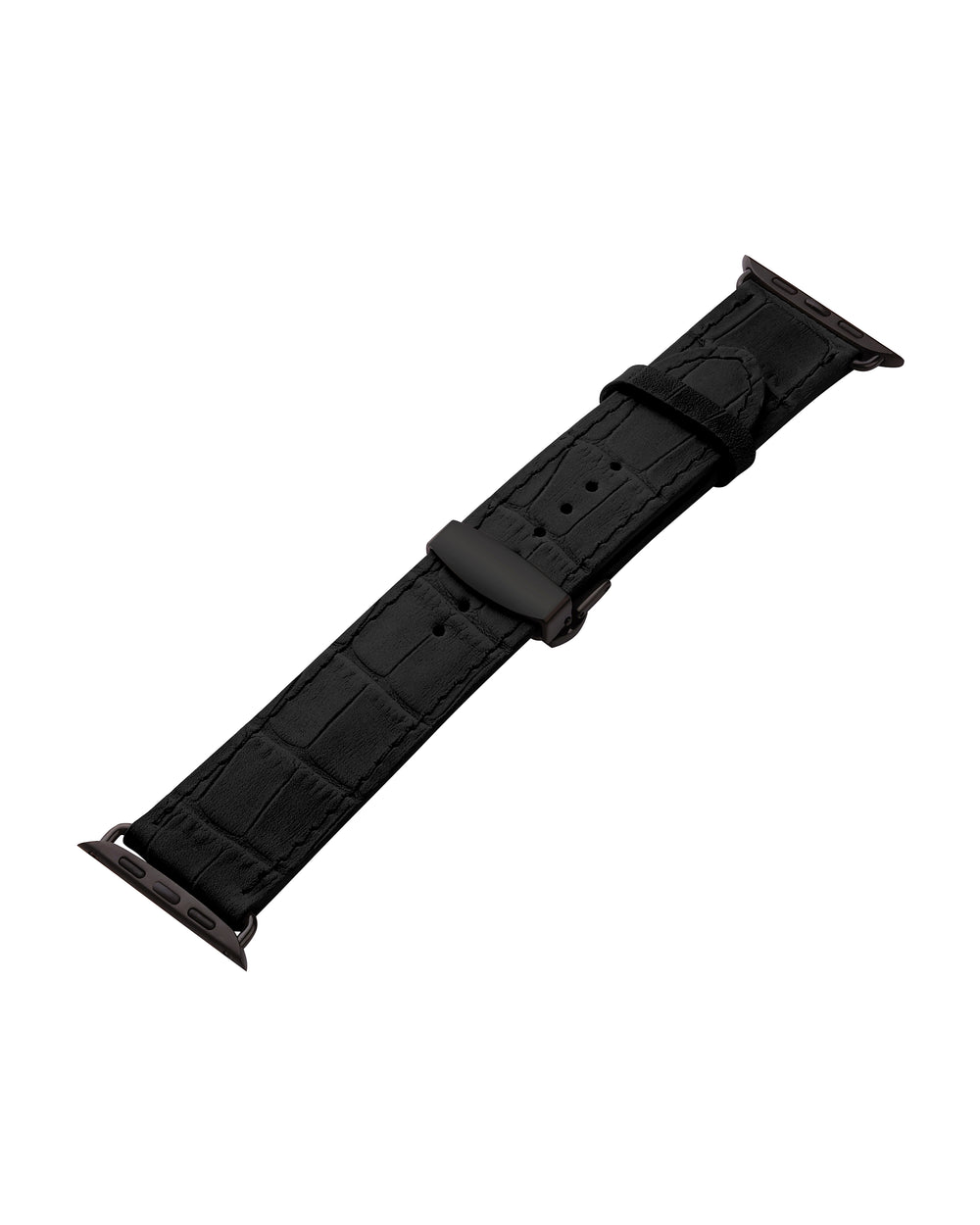 Ремешок для Apple Watch из телячьей кожи с тиснением под крокодила чёрного цвета