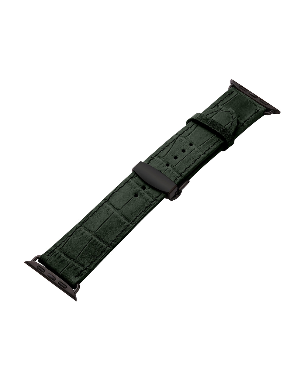 Apple Watch strap made of calfskin, embossed to resemble crocodile in dark green color