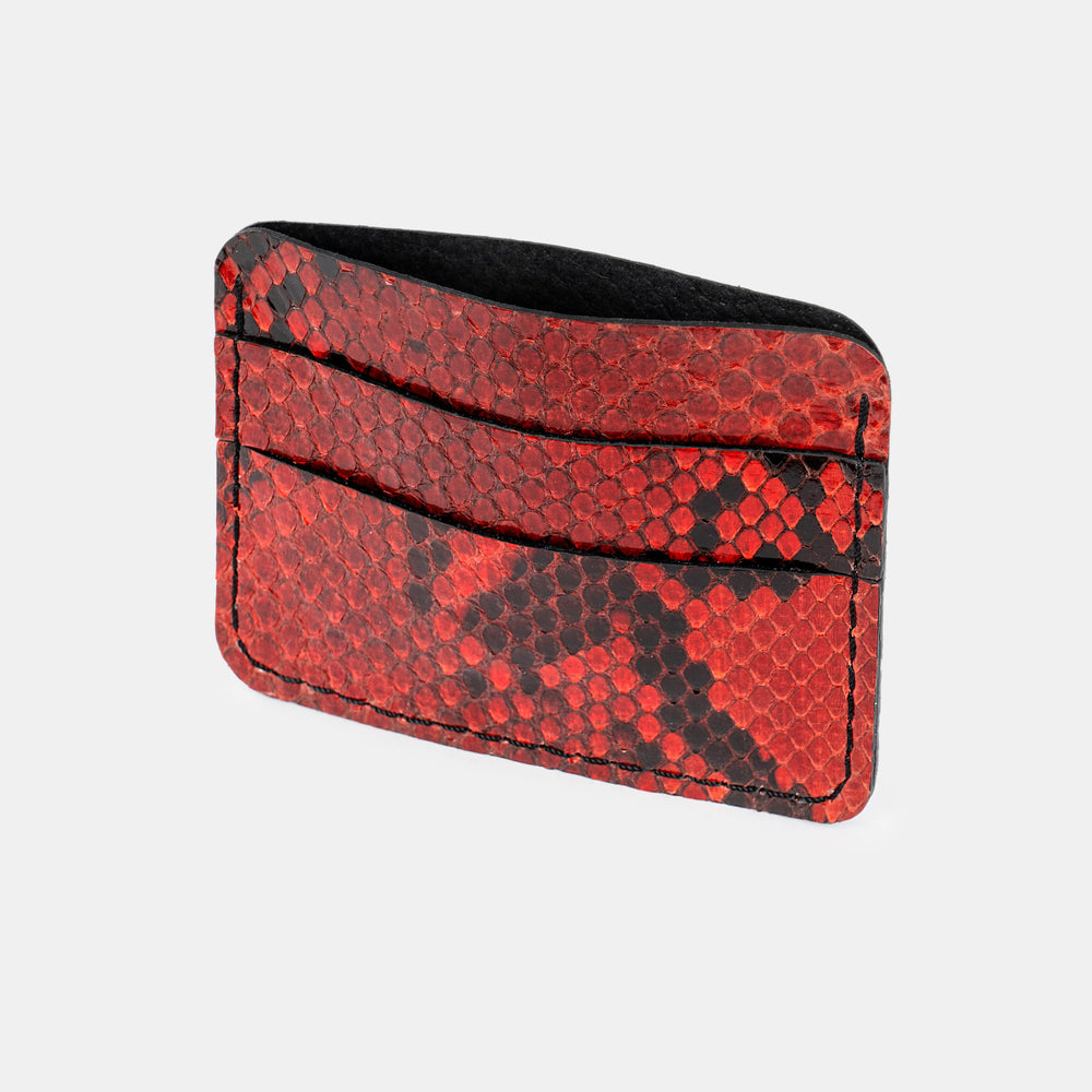 Cardholder made of red python leather with small scales