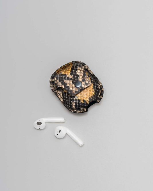 Чохол для AirPods із сіро-жовтої шкіри пітона з дрібними лусочками