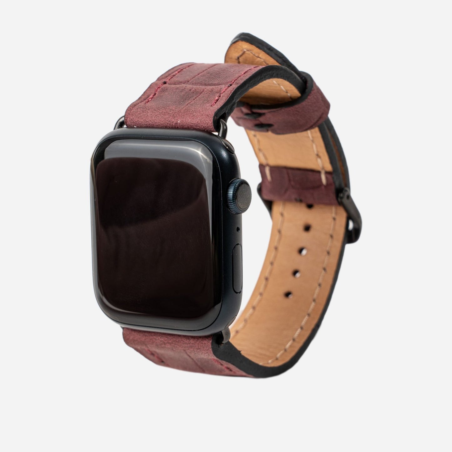 Ремінець для Apple Watch з телячої шкіри, тисненої під крокодила у бордовому кольорі