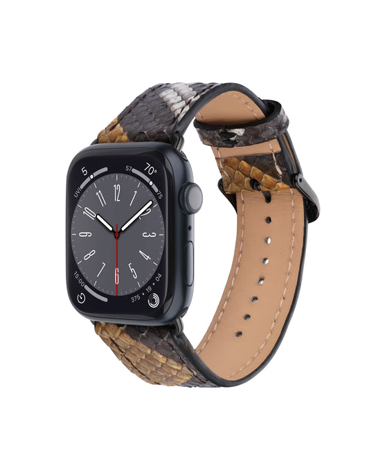 Ремінець для Apple Watch зі шкіри пітона в сіро-жовтому кольорі з малюнком