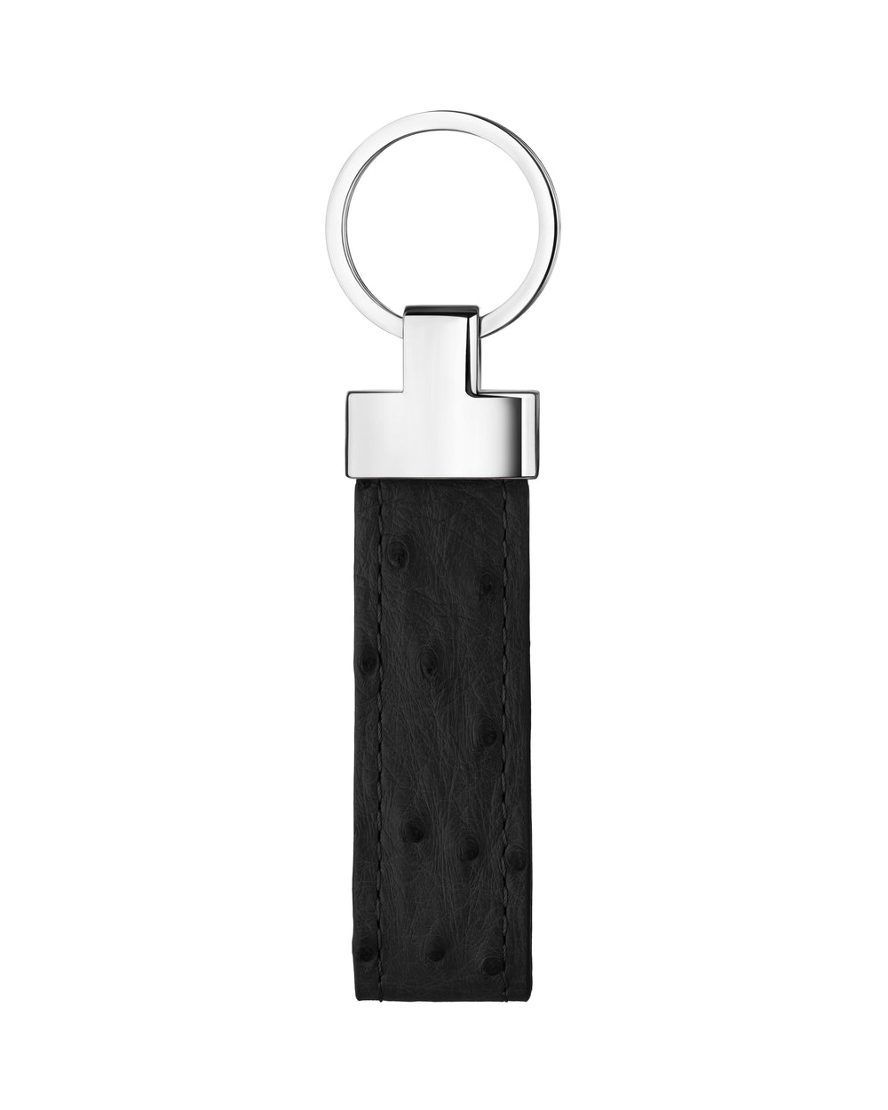 Keychain made of black ostrich leather with follicles