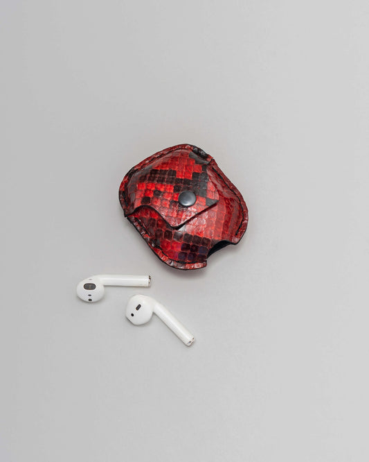 Чохол для AirPods з червоної шкіри пітона з дрібними лусочками