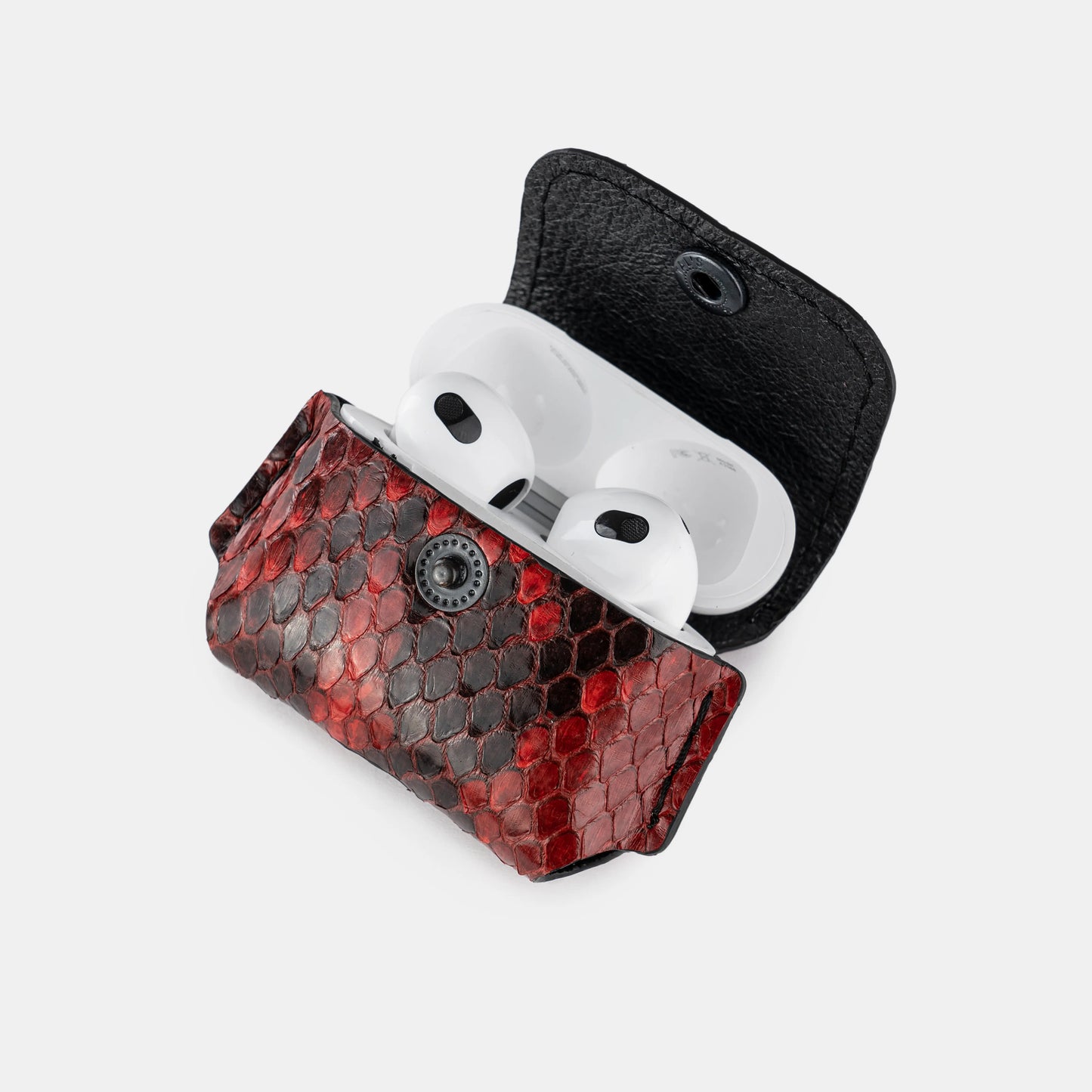 Чохол для AirPods 1/2 із червоної шкіри пітона з дрібними лусочками