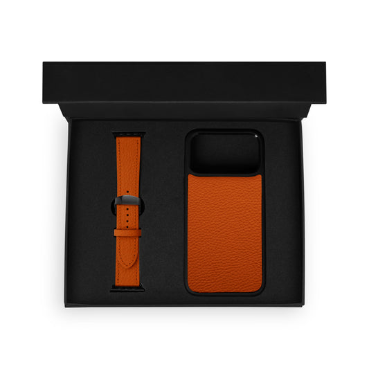 Набор из чёрной телячьей кожи флотар: чехол для iPhone и ремешок Apple Watch