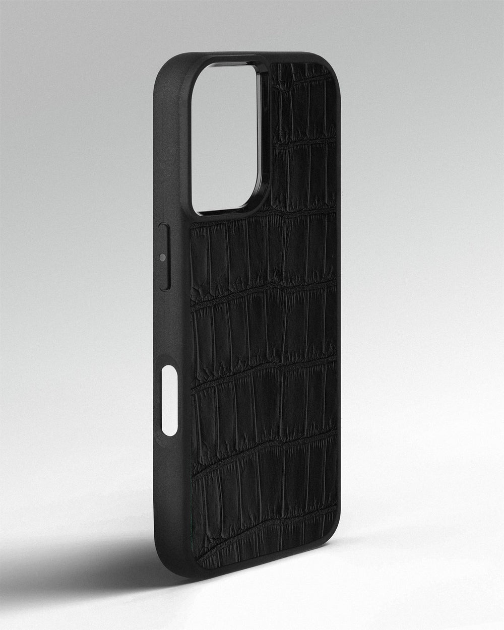 Black crocodile leather case for iPhone 16
