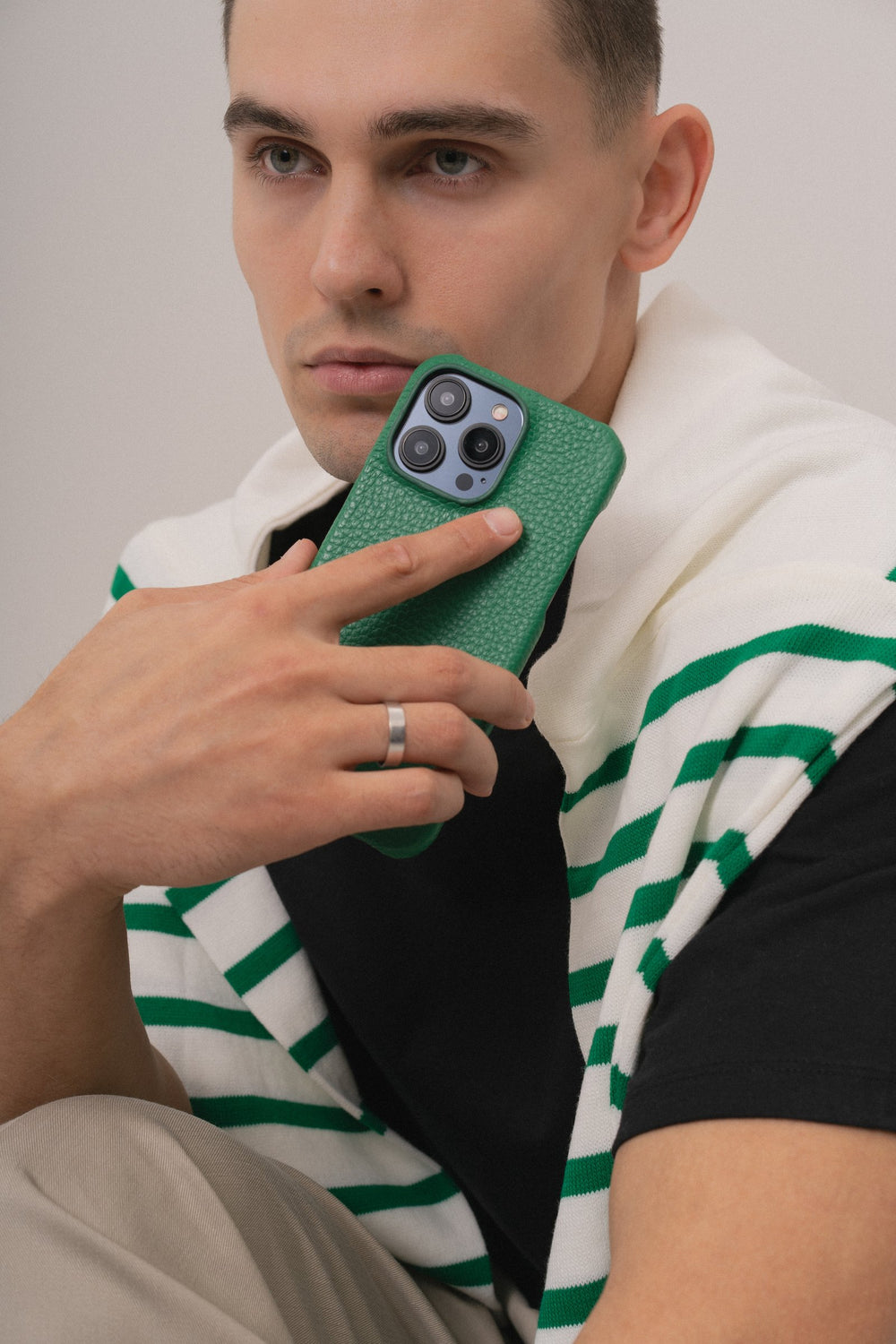 Bright green leather case for iPhone 15 Pro Max