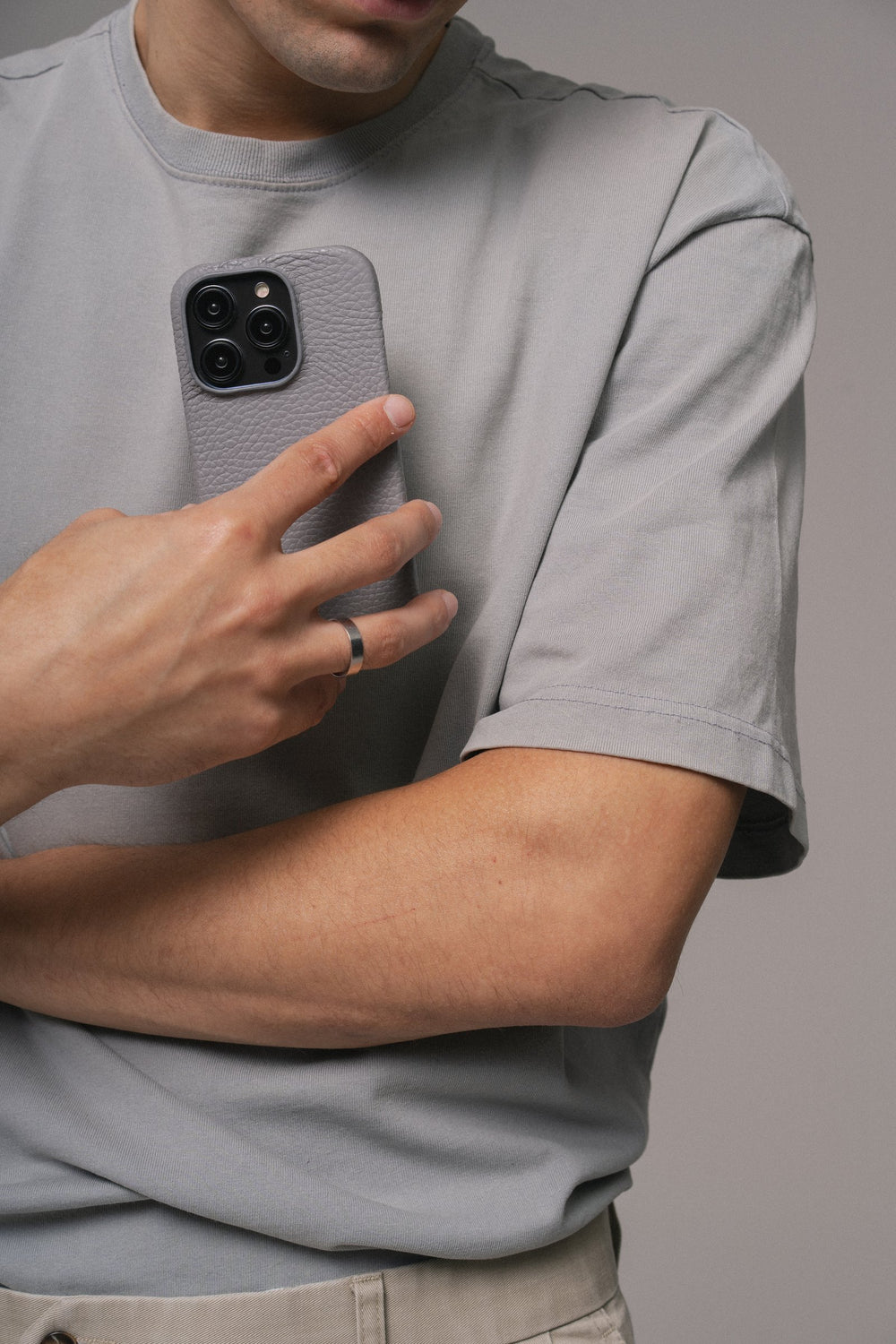 Gray leather case for iPhone 14 Pro Max