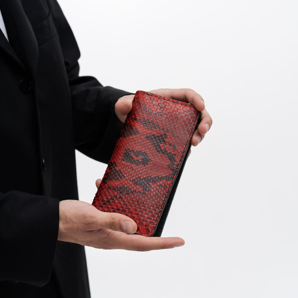 Wallet made of red python leather with small scales