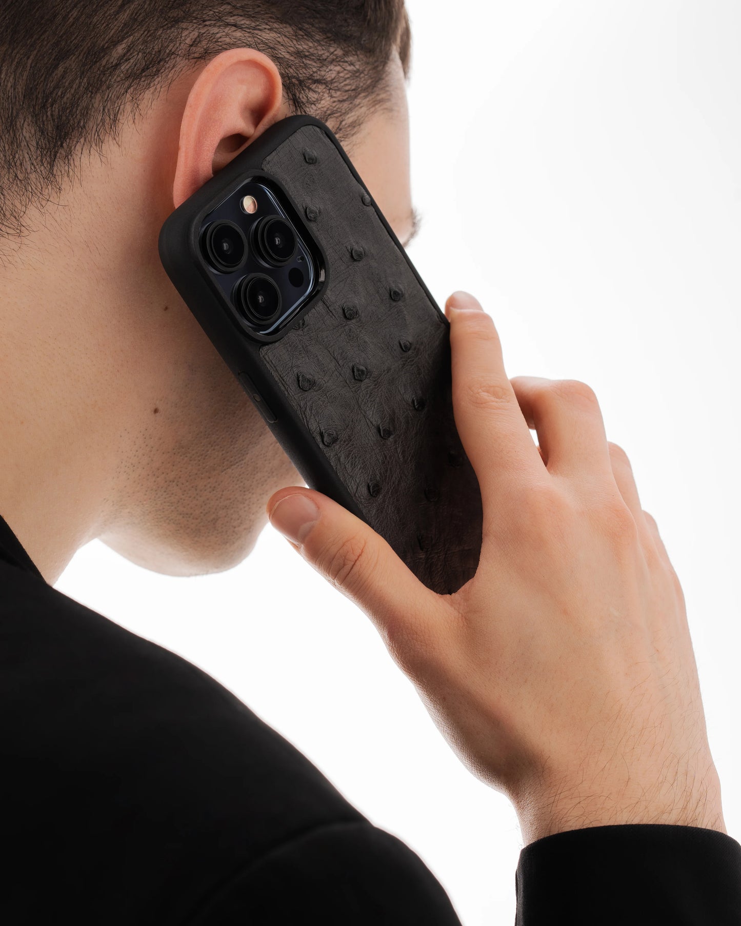Чохол із темно-сірої шкіри страуса з фолікулами для iPhone 13 Mini