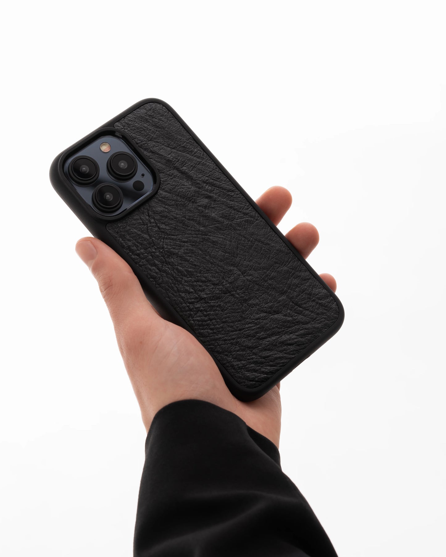 Чохол із чорної шкіри страуса без фолікул для iPhone 14 Pro