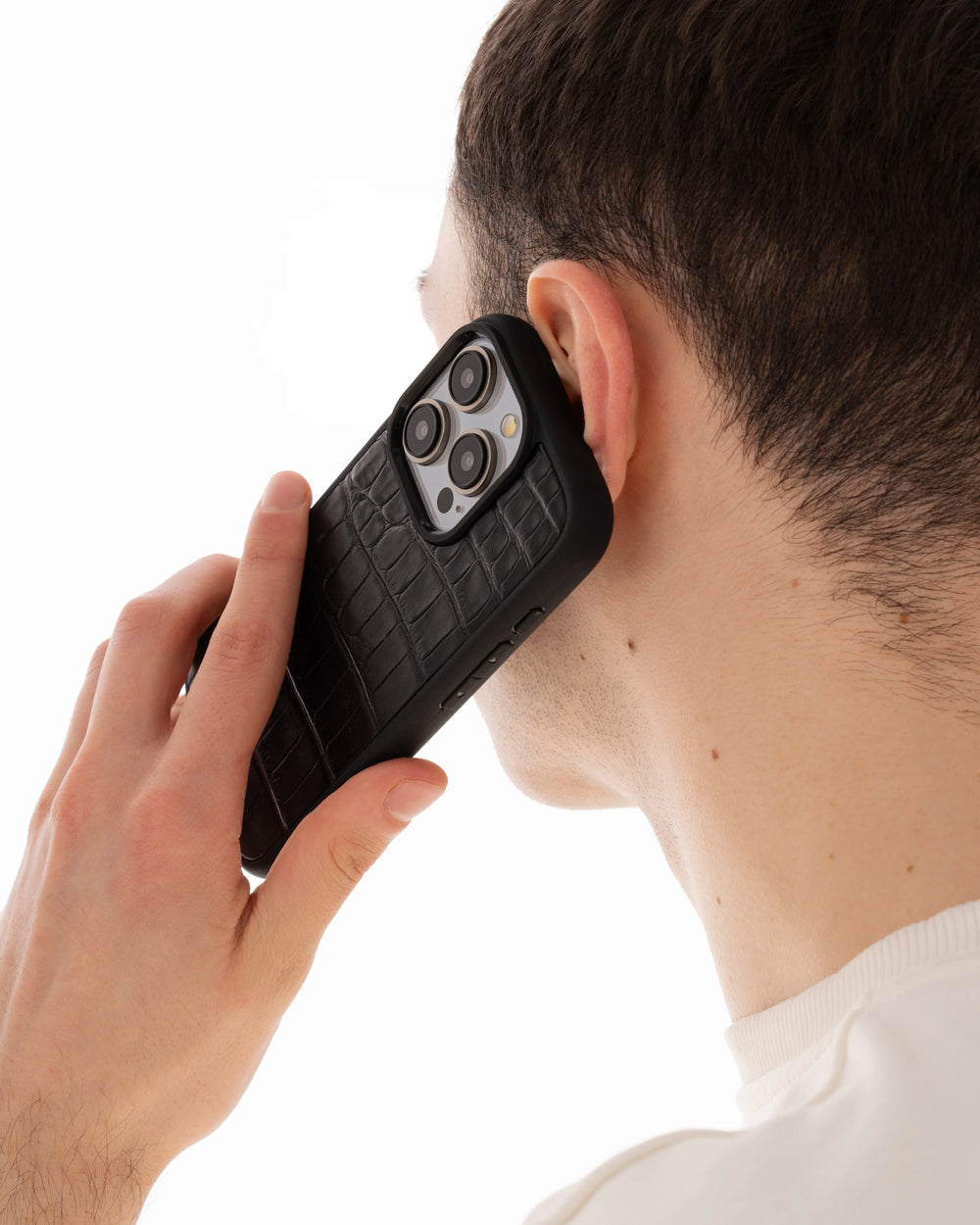 Black crocodile leather case for iPhone 15