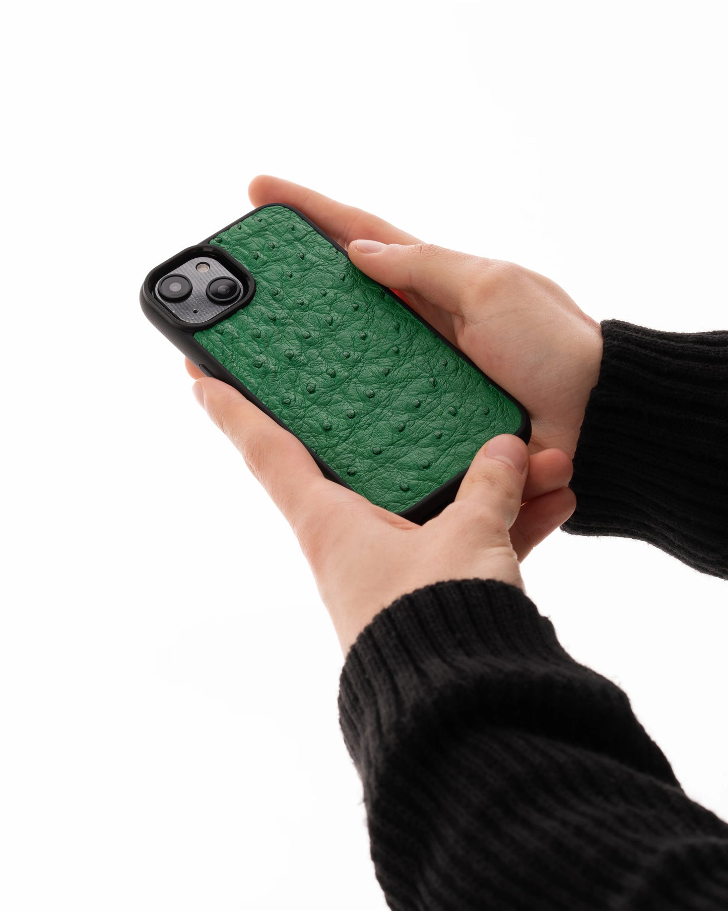 Чохол із зеленої шкіри страуса з фолікулами для iPhone 13 Pro