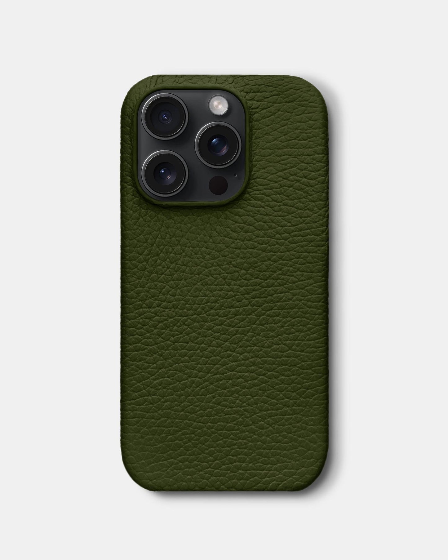 Оливковий шкіряний чохол для iPhone 16 Pro