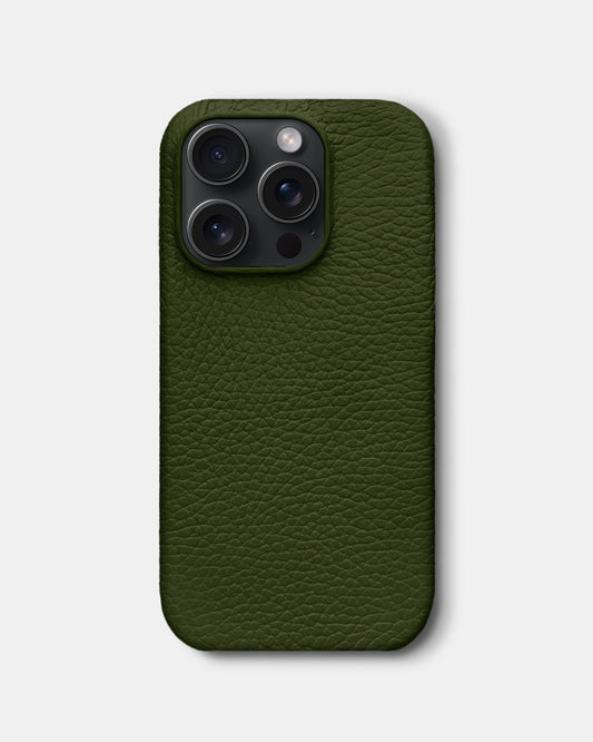 Оливковий шкіряний чохол для iPhone 15 Pro