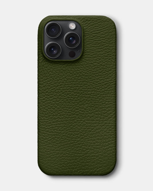 Оливковий шкіряний чохол для iPhone 15 Pro Max