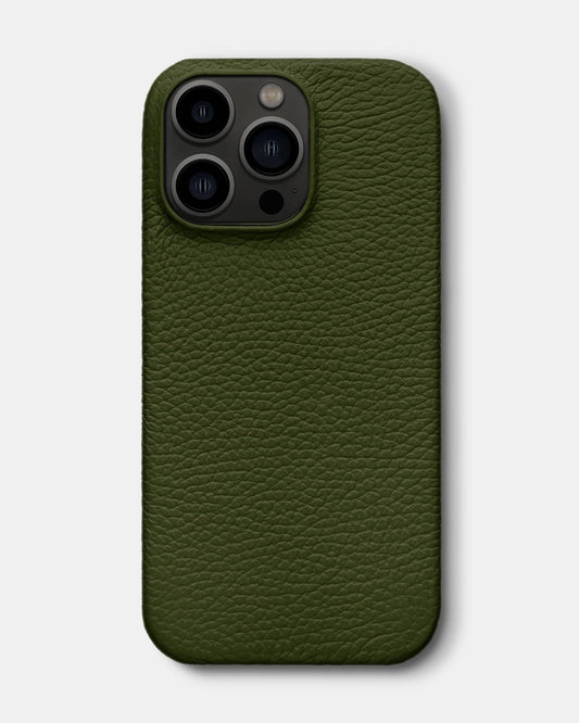Оливковий шкіряний чохол для iPhone 13 Pro Max