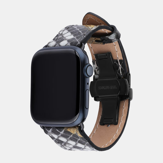 Ремінець для Apple Watch зі шкіри пітона в сіро-жовтому кольорі з малюнком